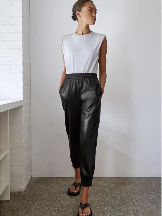 Babaton Faux Leather Jogger Pants Black High Rise Elastic Waist Size XS - Picture 12 of 15